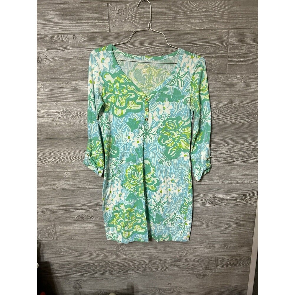 Lilly Pulitzer S Pima Cotton Wave Rider Green Lagoon Palmetto Dress Small